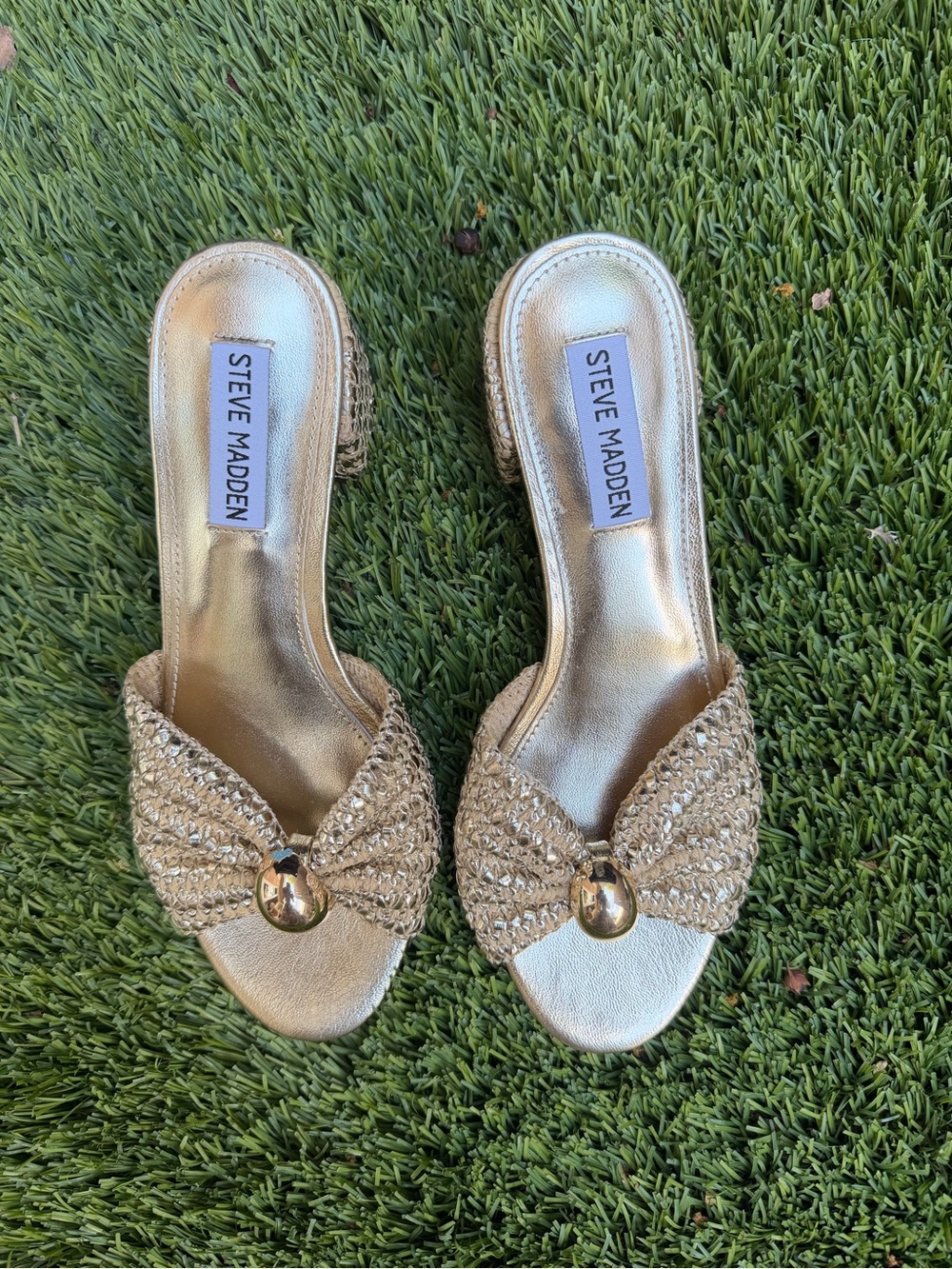 Steve Madden Metallic Gold Braided Knot Slide Sandals